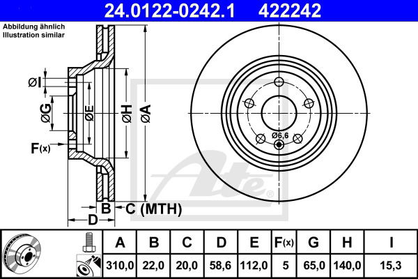 Bremsscheibe Hinterachse ATE 24.0122-0242.1 von ATE