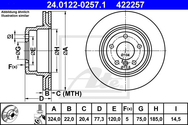 Bremsscheibe Hinterachse ATE 24.0122-0257.1 von ATE