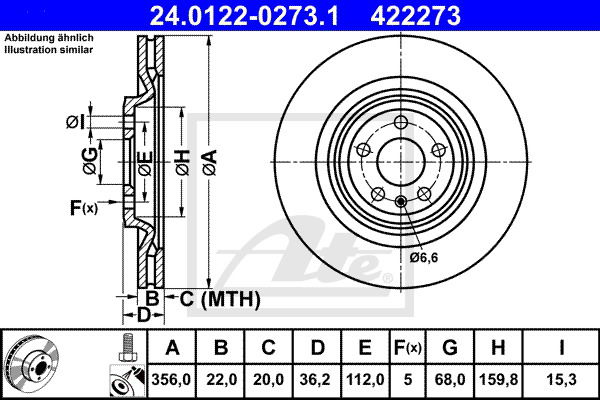 Bremsscheibe Hinterachse ATE 24.0122-0273.1 von ATE