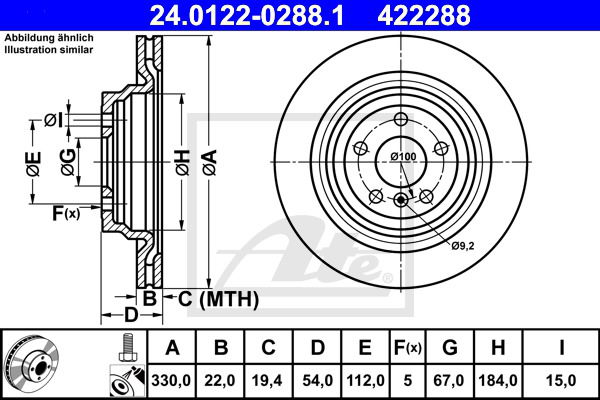 Bremsscheibe Hinterachse ATE 24.0122-0288.1 von ATE