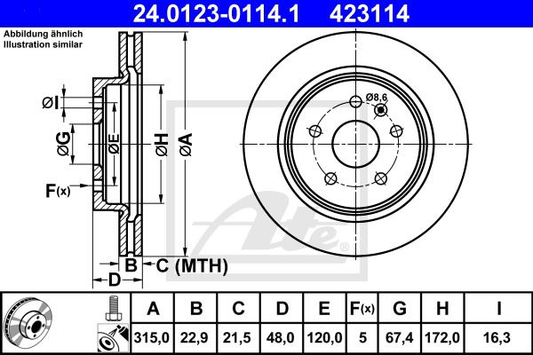 Bremsscheibe Hinterachse ATE 24.0123-0114.1 von ATE