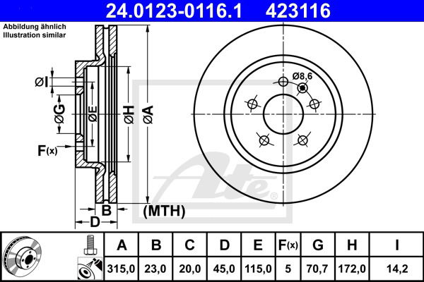 Bremsscheibe Hinterachse ATE 24.0123-0116.1 von ATE