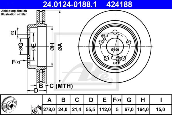 Bremsscheibe Hinterachse ATE 24.0124-0188.1 von ATE