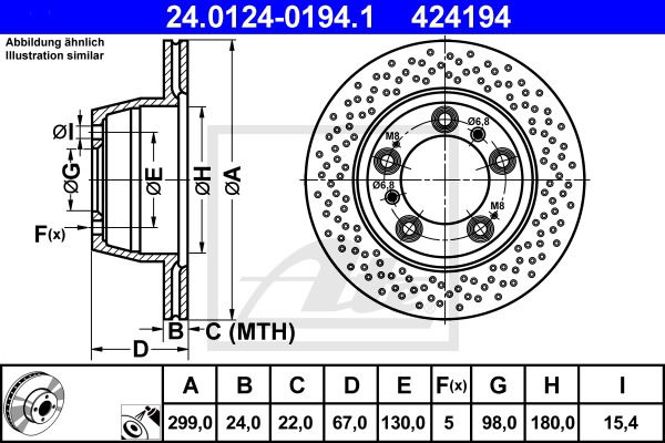 Bremsscheibe Hinterachse ATE 24.0124-0194.1 von ATE