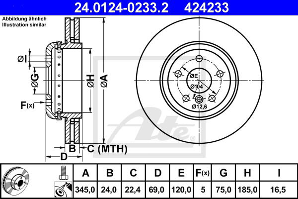 Bremsscheibe Hinterachse ATE 24.0124-0233.2 von ATE