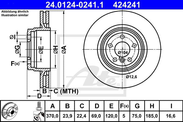 Bremsscheibe Hinterachse ATE 24.0124-0241.1 von ATE