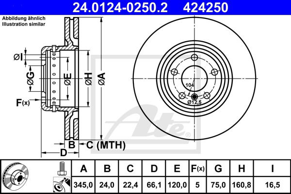 Bremsscheibe Hinterachse ATE 24.0124-0250.2 von ATE