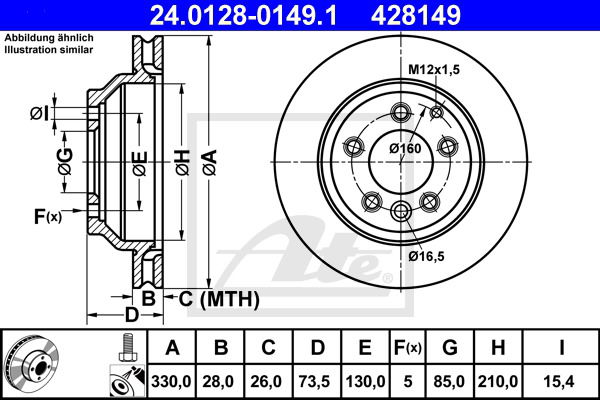 Bremsscheibe Hinterachse ATE 24.0128-0149.1 von ATE