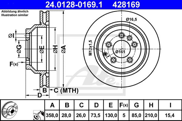 Bremsscheibe Hinterachse ATE 24.0128-0169.1 von ATE