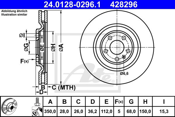 Bremsscheibe Hinterachse ATE 24.0128-0296.1 von ATE