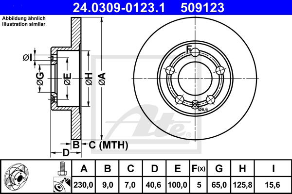 Bremsscheibe Hinterachse ATE 24.0309-0123.1 von ATE