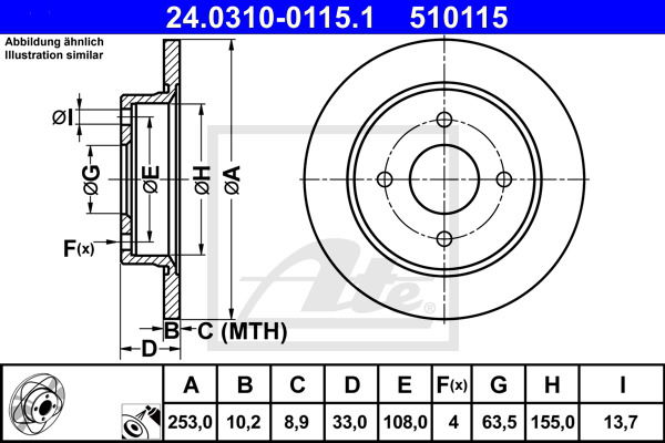 Bremsscheibe Hinterachse ATE 24.0310-0115.1 von ATE