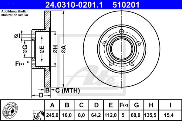 Bremsscheibe Hinterachse ATE 24.0310-0201.1 von ATE