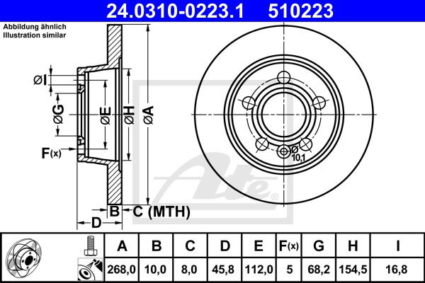 Bremsscheibe Hinterachse ATE 24.0310-0223.1 von ATE