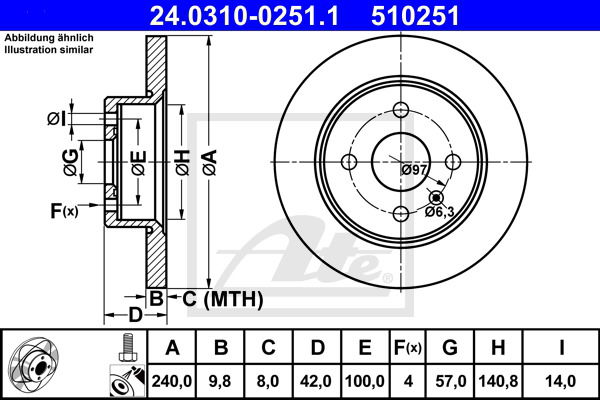 Bremsscheibe Hinterachse ATE 24.0310-0251.1 von ATE