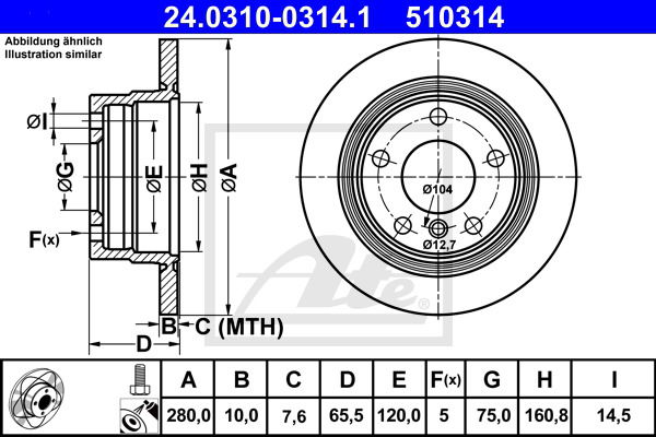 Bremsscheibe Hinterachse ATE 24.0310-0314.1 von ATE