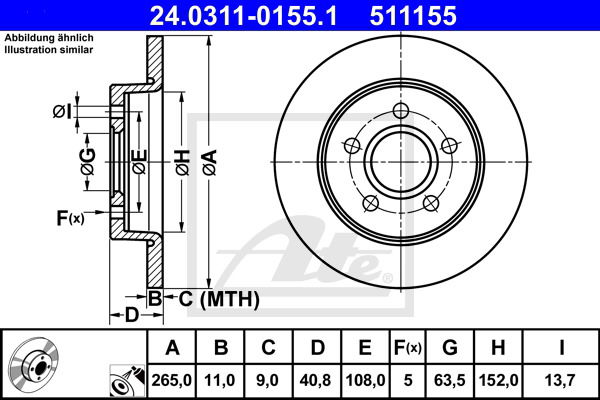 Bremsscheibe Hinterachse ATE 24.0311-0155.1 von ATE