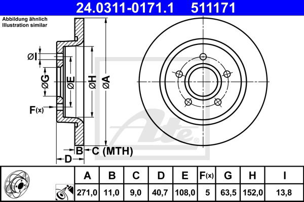 Bremsscheibe Hinterachse ATE 24.0311-0171.1 von ATE