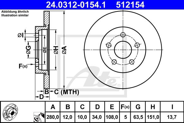 Bremsscheibe Hinterachse ATE 24.0312-0154.1 von ATE