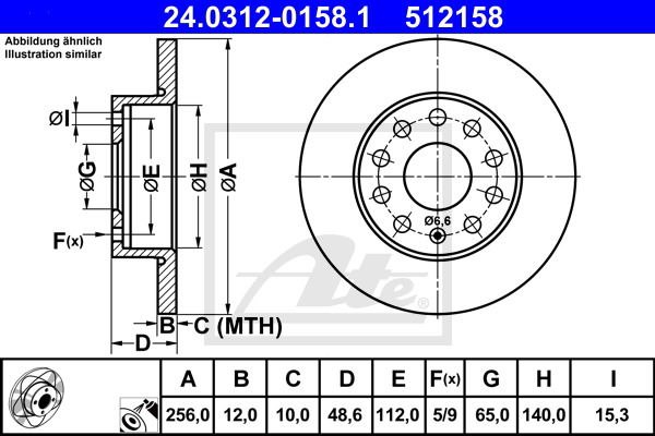 Bremsscheibe Hinterachse ATE 24.0312-0158.1 von ATE