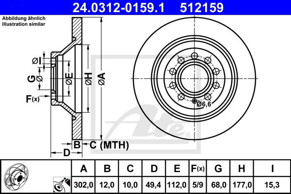 Bremsscheibe Hinterachse ATE 24.0312-0159.1 von ATE