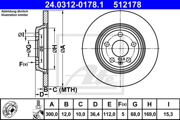 Bremsscheibe Hinterachse ATE 24.0312-0178.1 von ATE