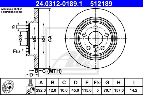 Bremsscheibe Hinterachse ATE 24.0312-0189.1 von ATE