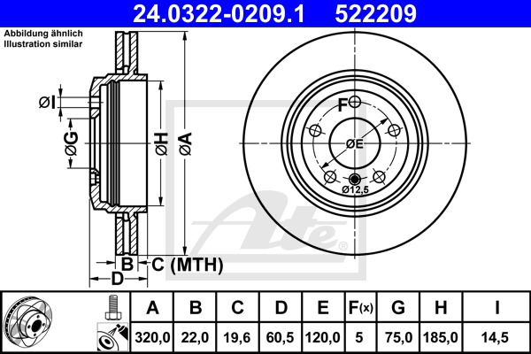 Bremsscheibe Hinterachse ATE 24.0322-0209.1 von ATE