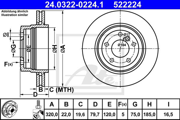 Bremsscheibe Hinterachse ATE 24.0322-0224.1 von ATE