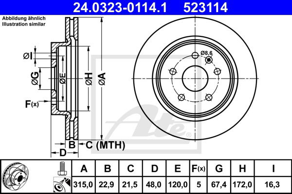 Bremsscheibe Hinterachse ATE 24.0323-0114.1 von ATE