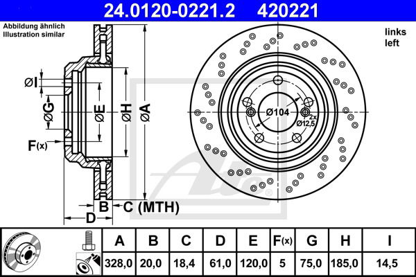 Bremsscheibe Hinterachse links ATE 24.0120-0221.2 von ATE