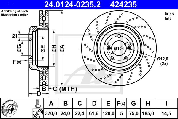 Bremsscheibe Hinterachse links ATE 24.0124-0235.2 von ATE