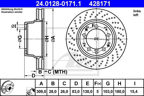 Bremsscheibe Hinterachse links ATE 24.0128-0171.1 von ATE