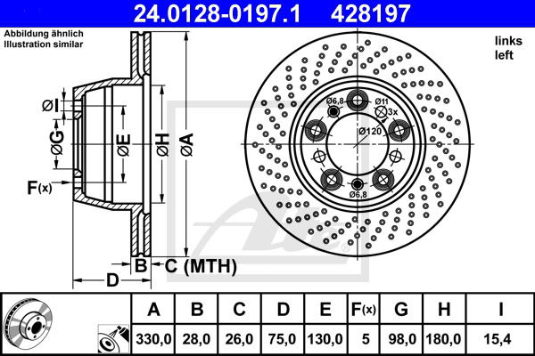 Bremsscheibe Hinterachse links ATE 24.0128-0197.1 von ATE