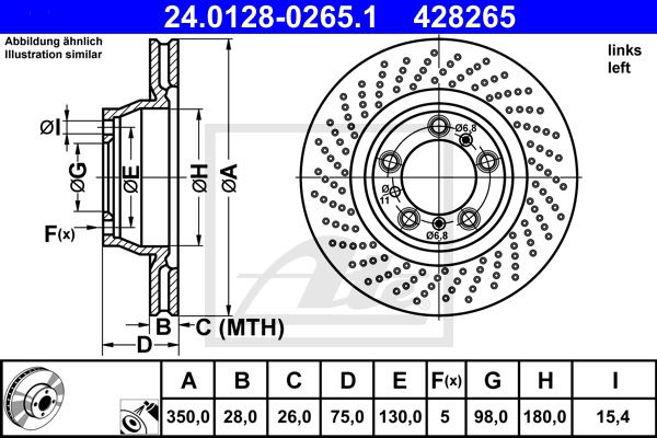 Bremsscheibe Hinterachse links ATE 24.0128-0265.1 von ATE