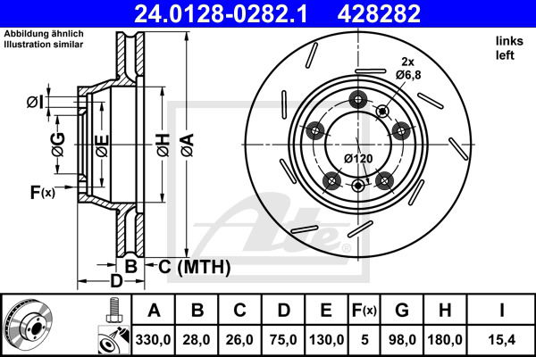 Bremsscheibe Hinterachse links ATE 24.0128-0282.1 von ATE