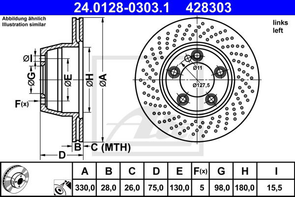 Bremsscheibe Hinterachse links ATE 24.0128-0303.1 von ATE