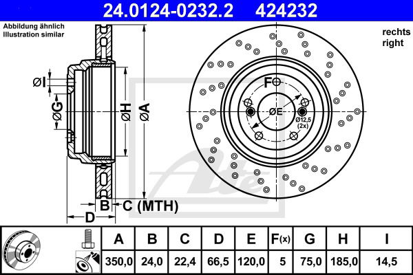 Bremsscheibe Hinterachse rechts ATE 24.0124-0232.2 von ATE