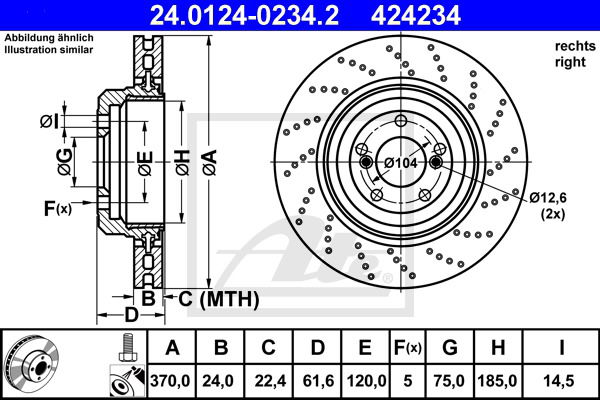 Bremsscheibe Hinterachse rechts ATE 24.0124-0234.2 von ATE