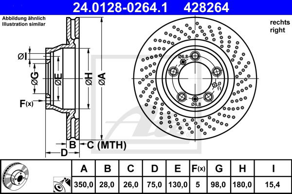 Bremsscheibe Hinterachse rechts ATE 24.0128-0264.1 von ATE