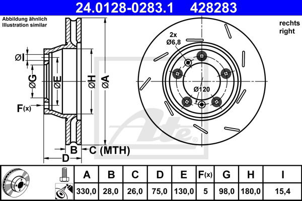 Bremsscheibe Hinterachse rechts ATE 24.0128-0283.1 von ATE