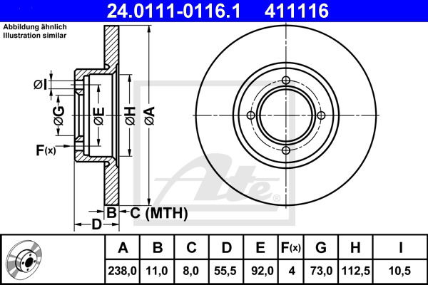 Bremsscheibe Vorderachse ATE 24.0111-0116.1 von ATE