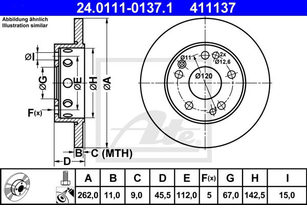 Bremsscheibe Vorderachse ATE 24.0111-0137.1 von ATE