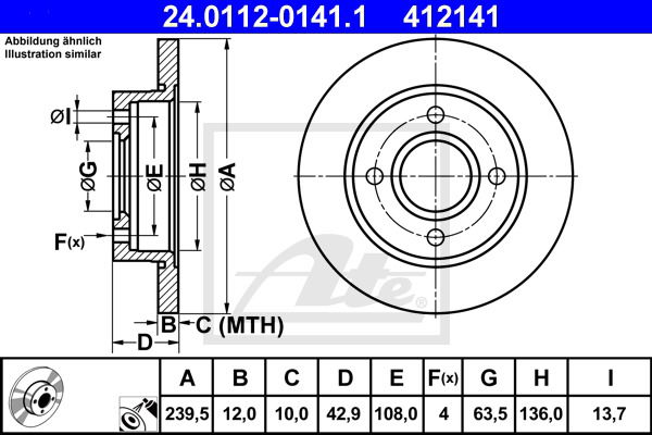 Bremsscheibe Vorderachse ATE 24.0112-0141.1 von ATE