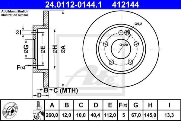 Bremsscheibe Vorderachse ATE 24.0112-0144.1 von ATE