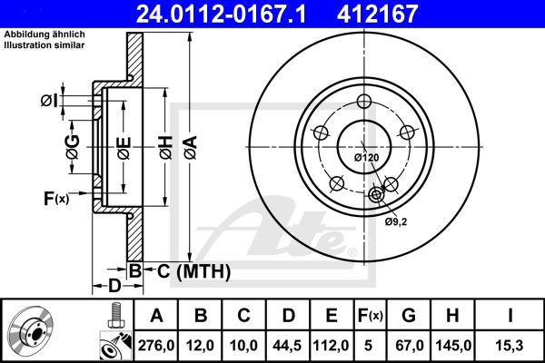 Bremsscheibe Vorderachse ATE 24.0112-0167.1 von ATE