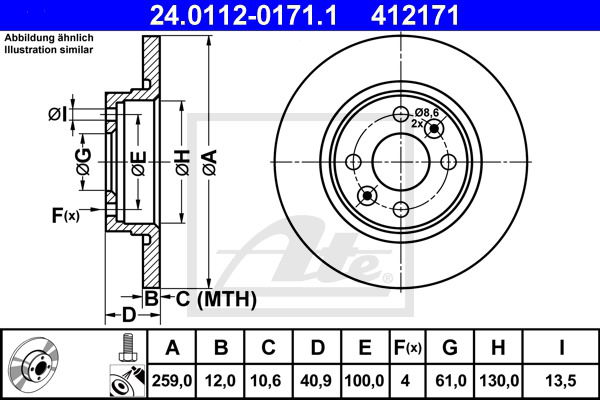 Bremsscheibe Vorderachse ATE 24.0112-0171.1 von ATE