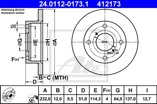 Bremsscheibe Vorderachse ATE 24.0112-0173.1 von ATE