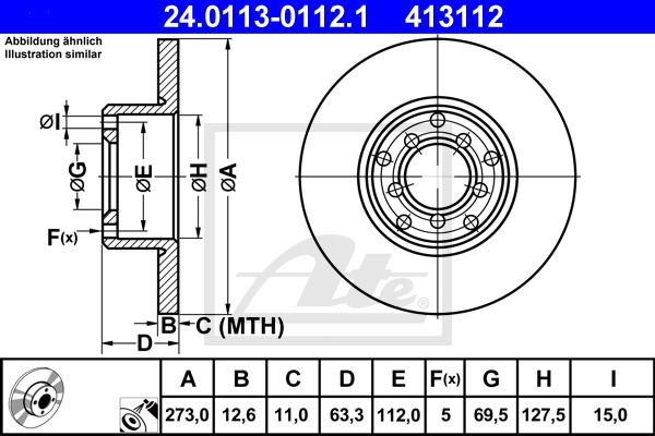 Bremsscheibe Vorderachse ATE 24.0113-0112.1 von ATE