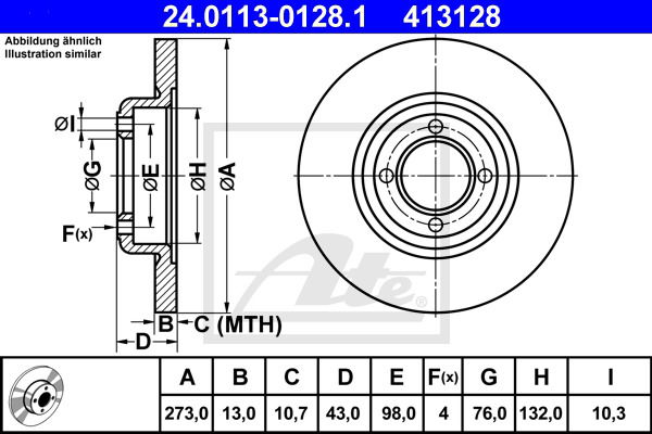 Bremsscheibe Vorderachse ATE 24.0113-0128.1 von ATE